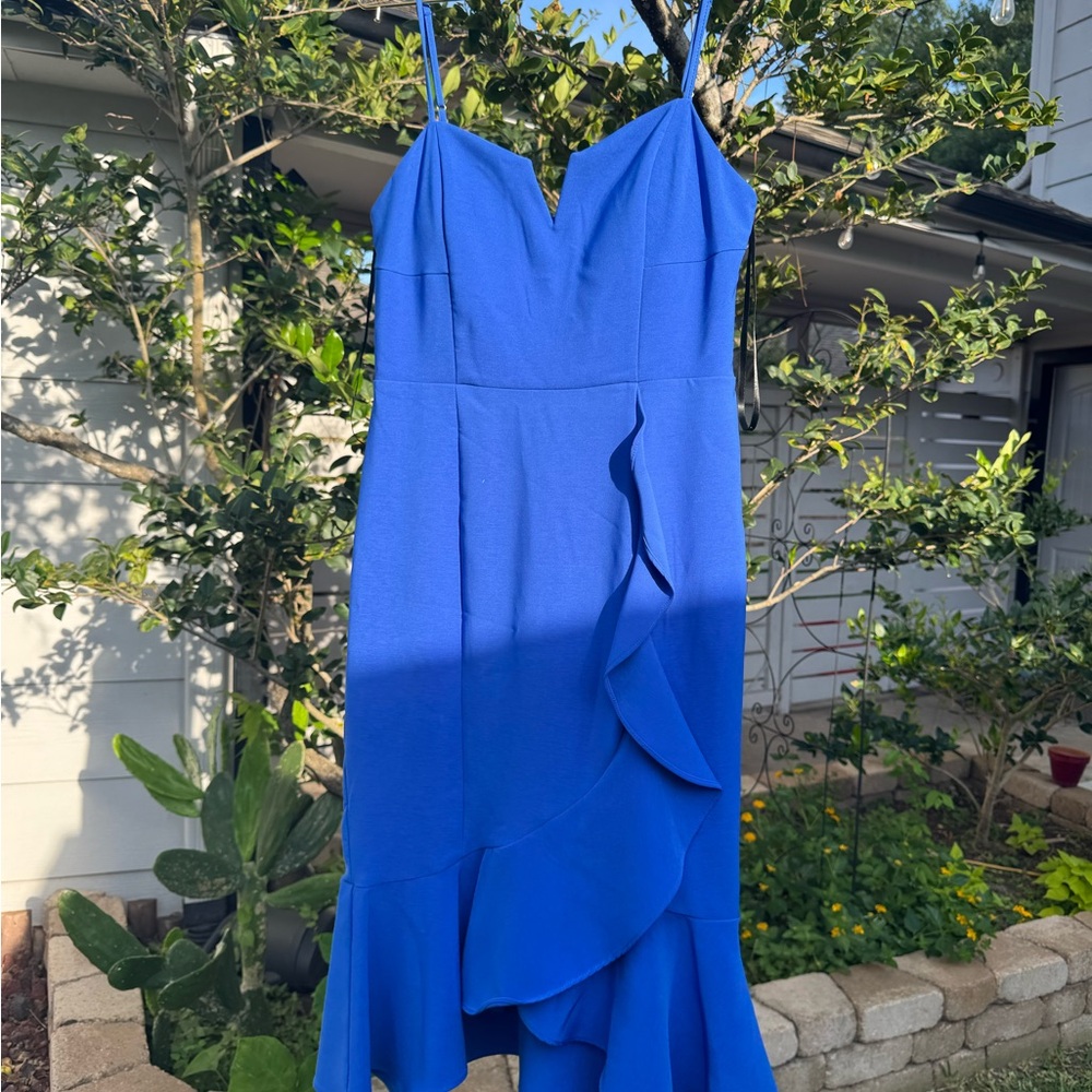 Laundry By Shelli Segal Cobalt Blue Ruffle-Front Midi dress